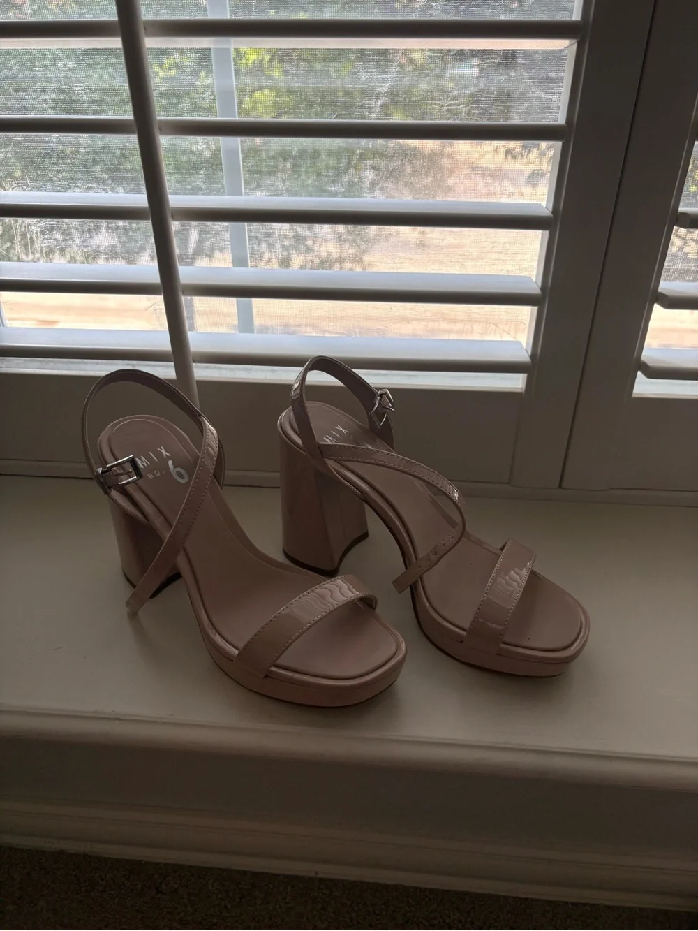 Mix No. 6 Nude Pink Patent Strappy Block Heel Sandals